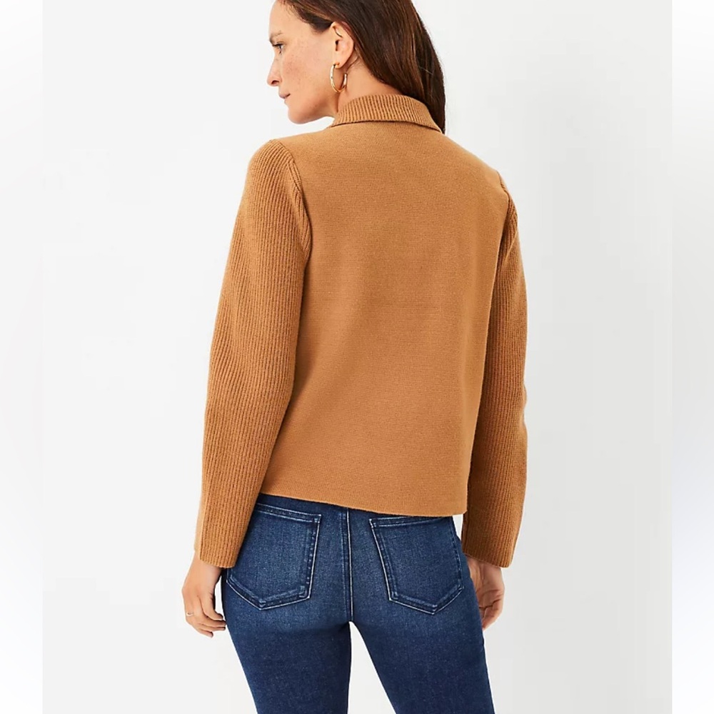 Ann Taylor Knit-Sleeve Faux Suede Moto Jacket – XS – Camel Tan - Picture 2 of 11